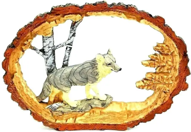 Wolf In The Woods With Wood Look Circle Frame 7" X 5 1/2" x 1 1/2" Resin