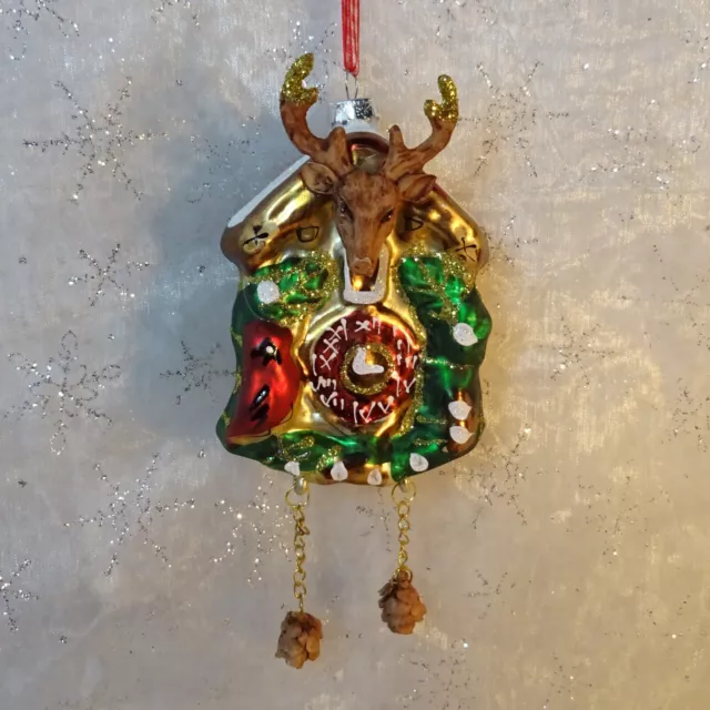 Black Forest Cuckoo Clock Vintage Glass Christmas Ornament Reindeer Deer-head 7"