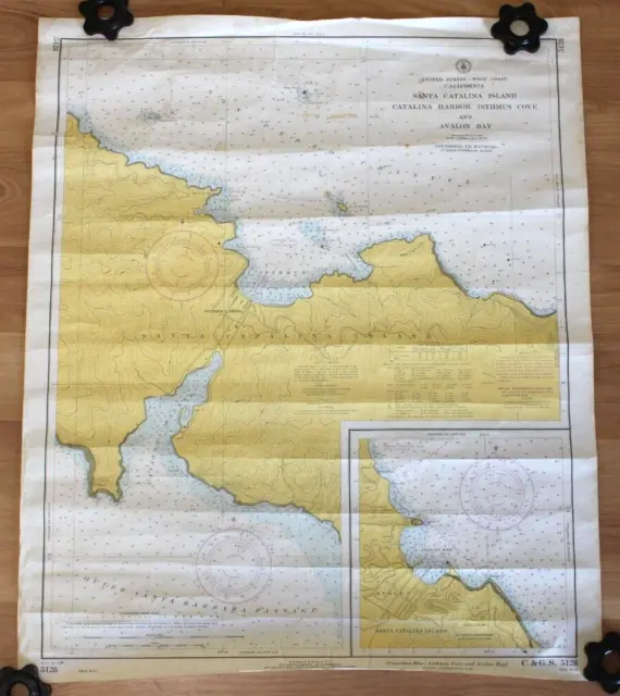 Vintage NOAA Nautical Chart 5128 Two Harbors on Catalina Island 24x28 in 1967