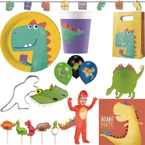 Kit Anniversaire Dinosaure 73 Pièces - Sacs Cadeaux, Figurines, Autocollants Lumineux Pour Enfants