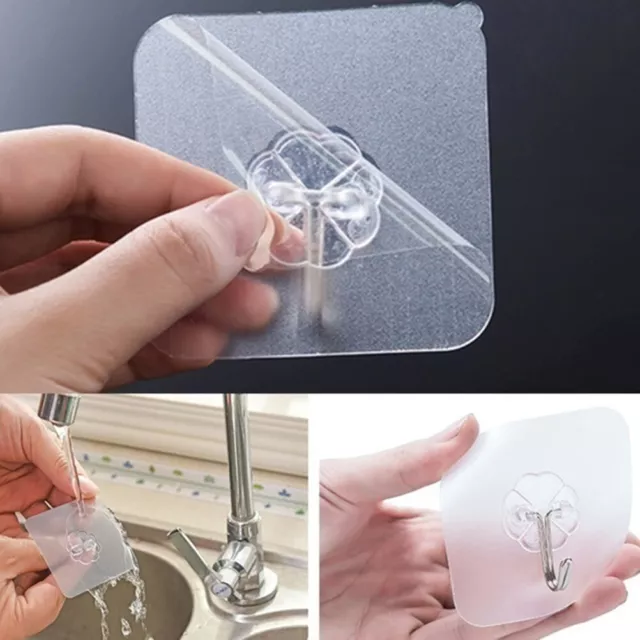 20/40/80/100x Wall Hooks Adhesive Magic Strong Clear Heavy Duty Waterproof~m'