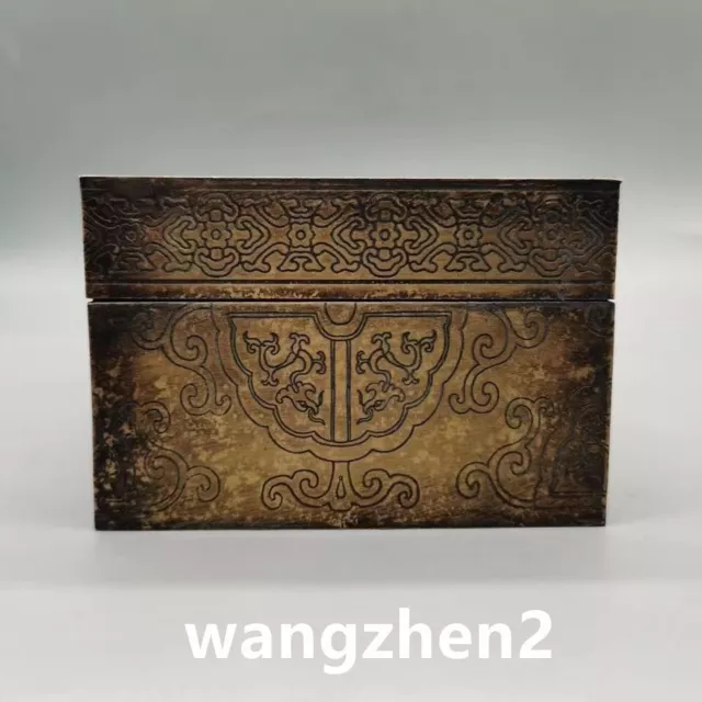 Old Chinese Antique brass jewelry box Double Dragon Pattern brass box 2