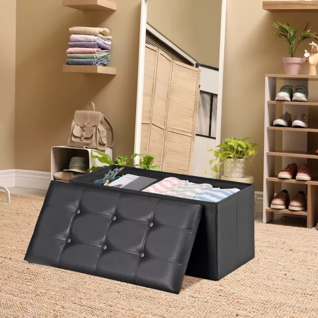 30" Sturdy Ottomans Footstools Soft Leather Cover Storage Footrest Hallway Bench