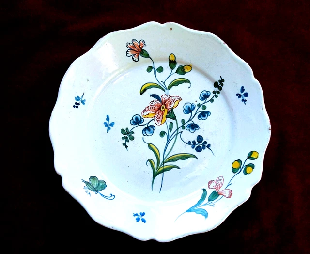 La Rochelle Assiette Faïence 18ème Bouquet