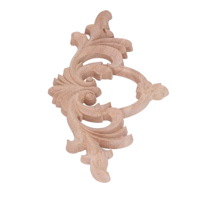 2Pcs Wood Appliques Carved Carved Trim Applique DIY Decoration For House Furn US