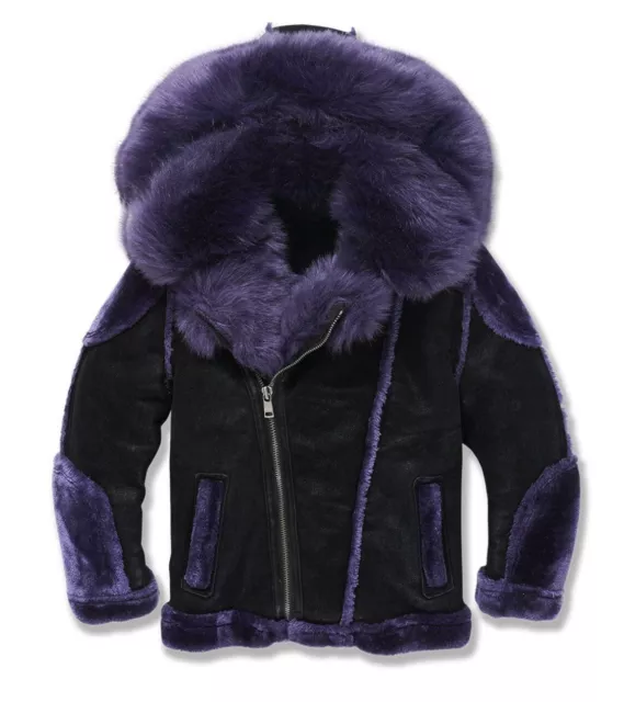 Jordan Craig Girls Moto Shearling Jacket Black Iris Purple Fur Kids Baby 2T-16