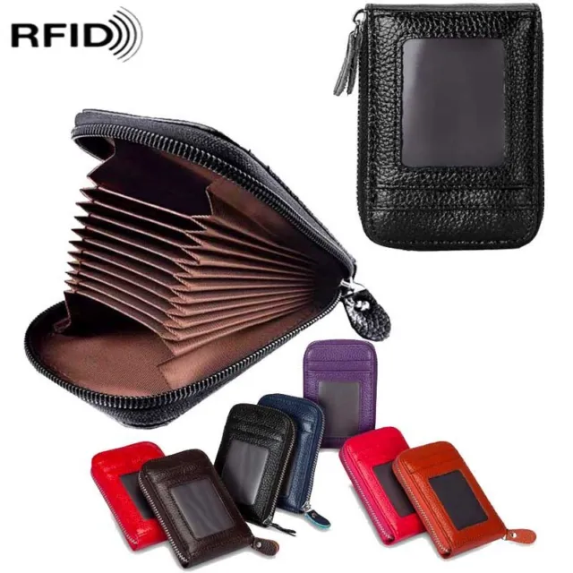 RFID Credit Card Case Holder Mens Blocking Zipper Pocket Leather Thin Wallet