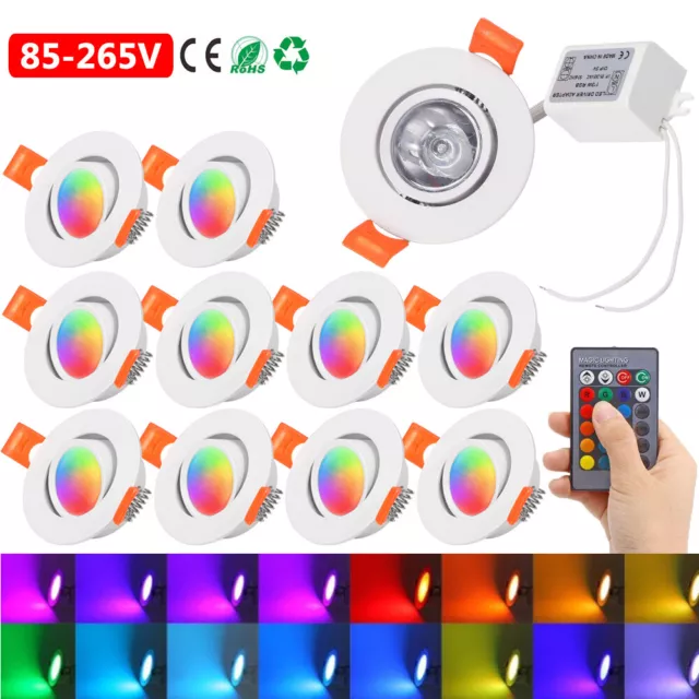 RGB LED Einbaustrahler 230V 3W Spot Deckenlampe Deckenstrahler Einbauspot Lampe