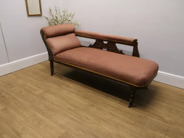 Antique Carved Mahogany Chaise Longue Day Bed On Castors Circa 20thC       |12
