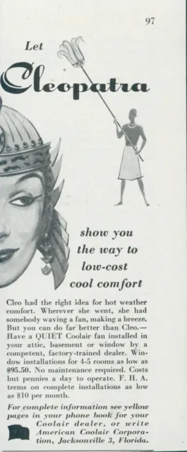 1954 Coolair Fan Quiet Cleopatra Low Cost Attic Basement Window Print Ad SP11