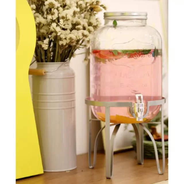 Distributeur de boissons avec robinet et support, bocal en verre,  distributeur de jus de fête, 4L - AliExpress