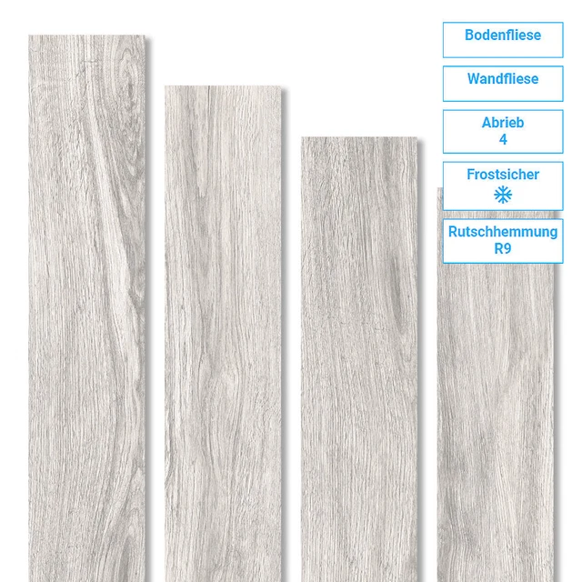 Fliese Wand Boden Grau Matt Frostsicher Fußbodenheizung 1,2QM 20x120 9mm R9/A