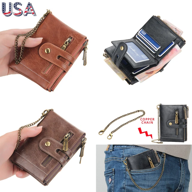 Mens Genuine Leather Biker Trucker Chain Wallet RFID Credit Card Holder Pocket