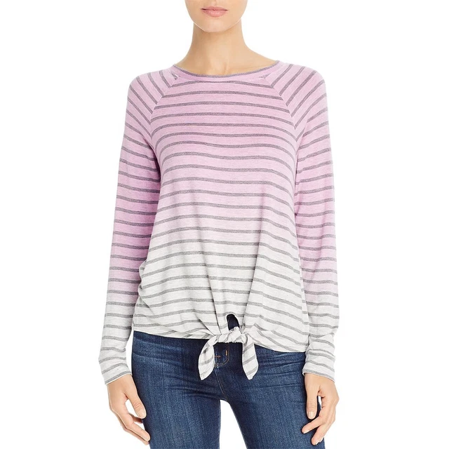Cupio Blush Womens Pink Dip Dye Tie Front Boatneck Top Shirt S  4280
