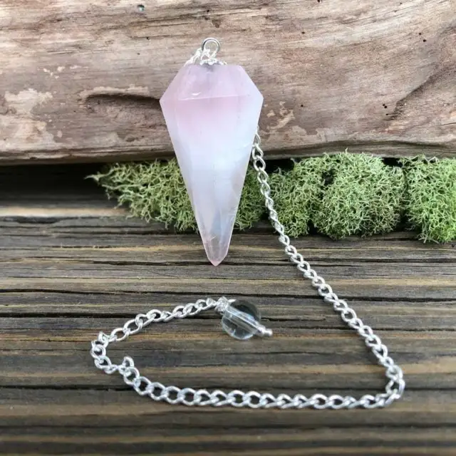 Rose Quartz Crystal Pendulum - Dowsing Healing Pendulum - Reiki Healing Crystals
