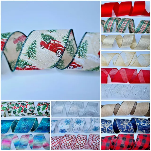 Weihnachtsband verdrahtete Kante Baumdekoration Geschenkverpackung Geschenke Handwerk Glitzer 63 mm