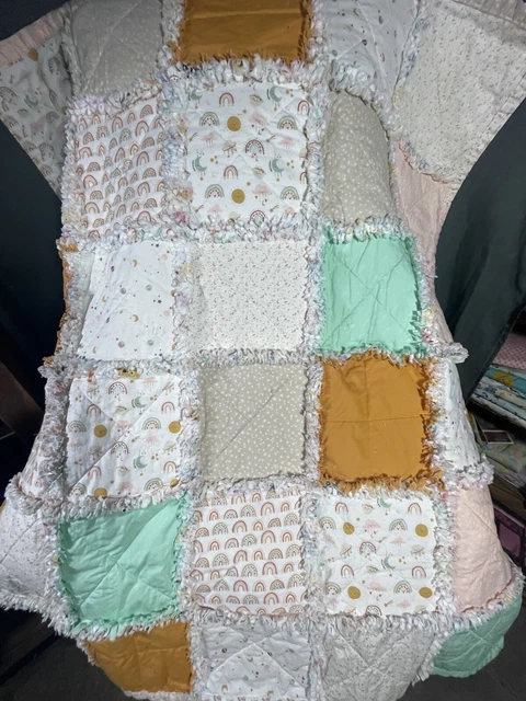 Over The Rainbow Baby Rag Quilt ABC Flannel Back.