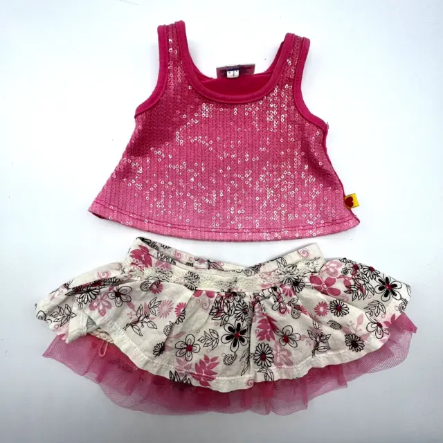 Build A Bear Pink Sequin Tank Floral Flower Tulle Skirt Teddy Clothes Outfit