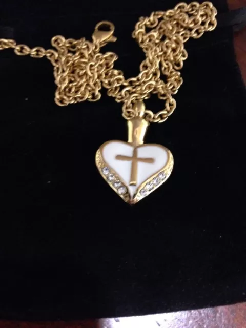 Memorial Cremation Jewelry/Pendant/Urn/Keepsake for Ashes-"Gold Heart with Cross 3