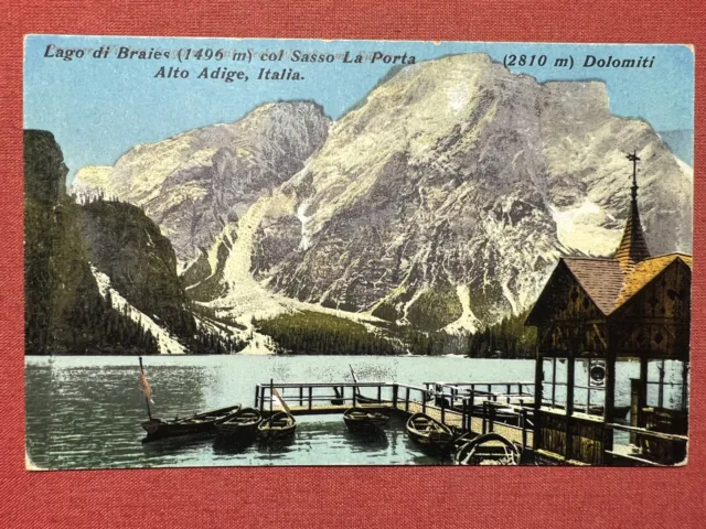 Cartolina - Lago di Braies col Sasso La Porta - Alto Adige - Dolomiti - 1920 ca.