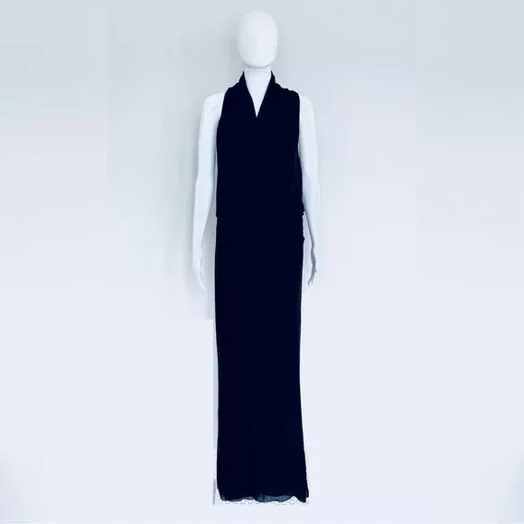 Parker Black Silk V Cowlneck Maxi Elegant Dress Slit Front Size 2