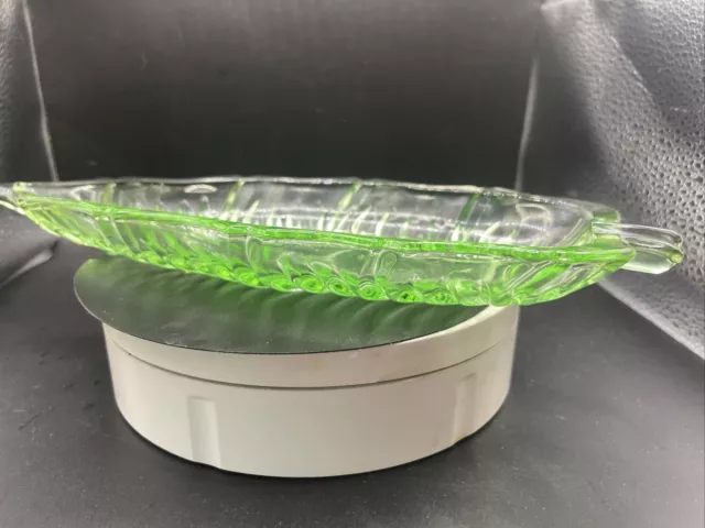 Vintage Victorian  - Green Glass Leaf Design Oblong Dish - Art Deco Circa 1930