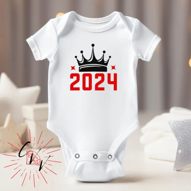 2024 New Years Eve Crown Design Tee or Bodysuit for Babies or Kids