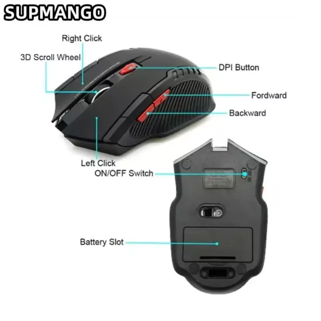 ✅Souris Bluetooth Ordinateur Notebook Batterie Mini 2.4 GHz Optique USB Portable 2