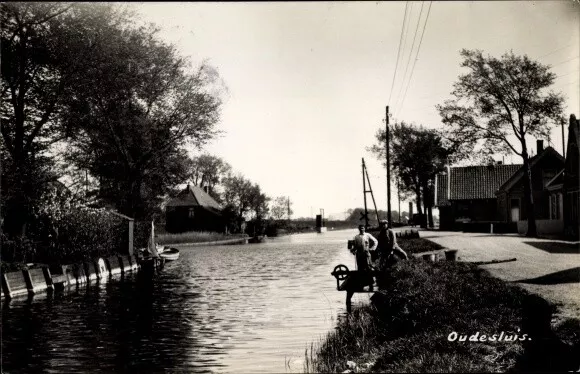 Foto cartolina Oudesluis Schagen Olanda Settentrionale Paesi Bassi, parte del fiume - 2916728