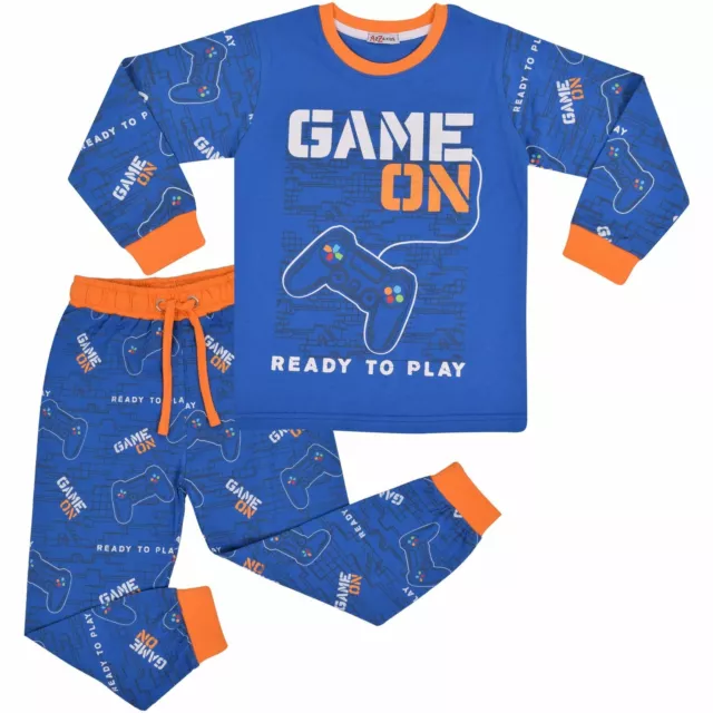 Kids Girls Boys Pyjamas Game On Contrast Top Bottom 2 Piece PJS Sleepwear Set