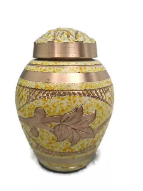 Golden with Silver Lilies Flowers Keepsake Cremation Memorial Ashes Brass Urn