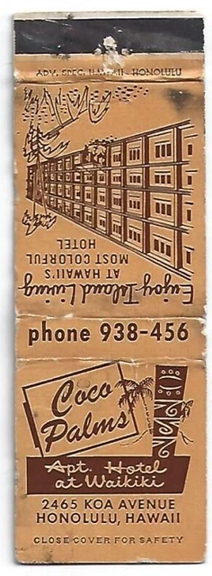 Tiki God Tropical Matchbook Coco Palms Honolulu, HI