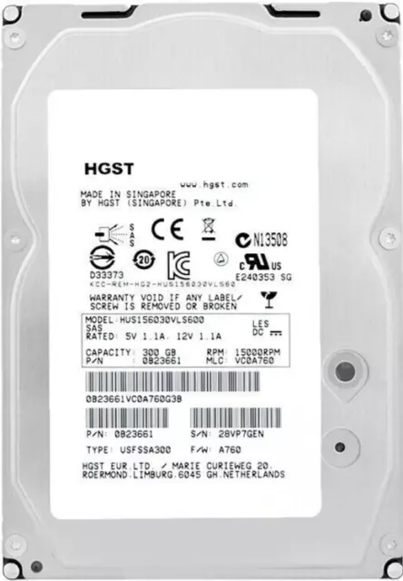 Disque Dur Hgst / Hitachi HUS156030VLS600 300GB 15000U/Min 64MB SAS-2 3.5'' Zoll