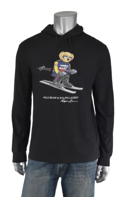 Polo Ralph Lauren Edizione Limitata Cotone Nera Sci Orso Cappuccio T-Shirt Nuovo