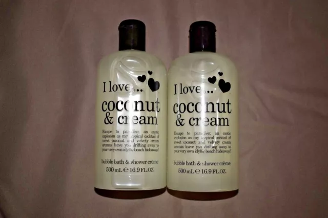 2 x I LOVE COSMETICS I LOVE COCONUT & CREAM BUBBLE BATH / SHOWER CREAM 500 ml