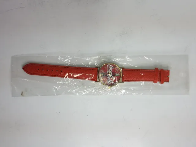 Vintage Coca-Cola Red Wrist Watch w/ Gold Casing Logo w/ Red Band