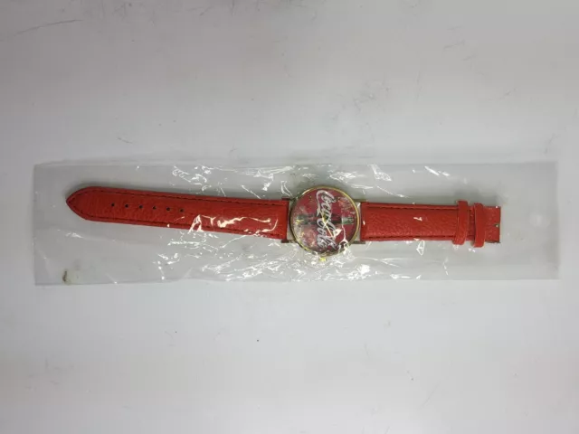 Vintage Coca-Cola Red Wrist Watch w/ Gold Casing Logo w/ Red Band