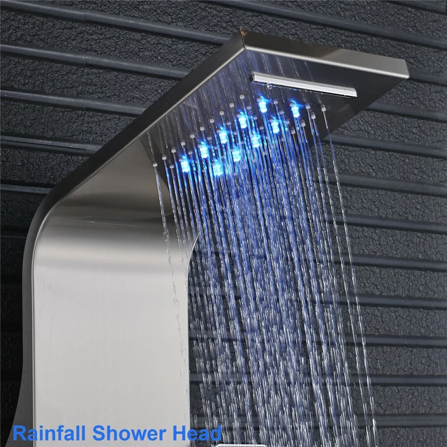 LED Panel de Ducha Cabezal de Ducha de Acero inoxidable 6 Funciones Set de Ducha 7