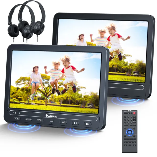 2x10,5" Tragbarer DVD Player Auto Fernseher Kopfstütze Monitor AKKU mit Kopfhöre