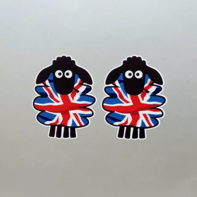 2x UK Union Jack British Flag Sheep Lamb Vinyl Sticker Decal For Car Van 50x65mm