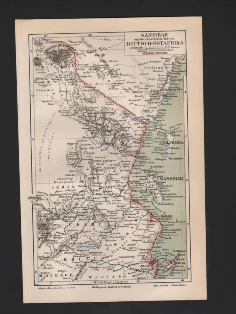 Landkarte map 1890: SANSIBAR. Deutsch-Ost-Afrika DEUTSCHE KOLONIEN.