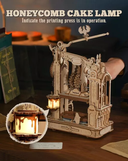 ROKR Printing Press 3D Wooden Puzzle Mechanical Kit DIY Building Kit Adult Gift 2