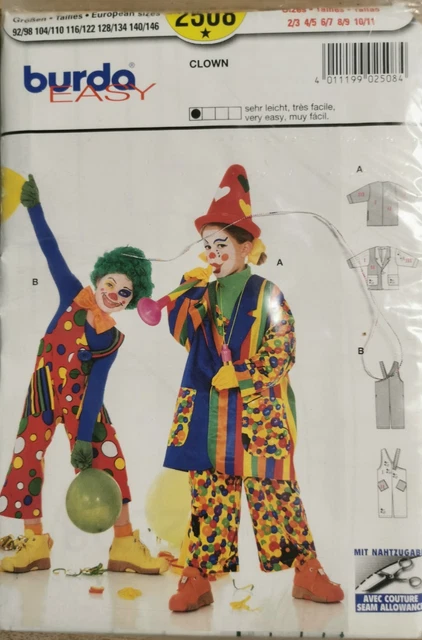Patron Burda Costume Carnaval Arlequin Pussy Cat - Tailles 4 à 14 Ans - Neuf, Fabriqué En Allemagne