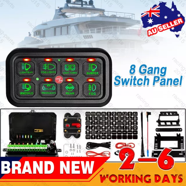 Universal 8 Gang Switch Panel Control LED On-Off Car Circuit System 12/24V