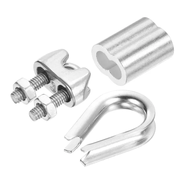 1/8" Wire Rope Kit, 60 Pack M3 Stainless Steel Thimbles Clamps Crimping Loop