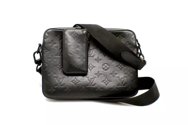 LOUIS VUITTON Duo Messenger Shadow Leather Crossbody Bag Black - 10% O