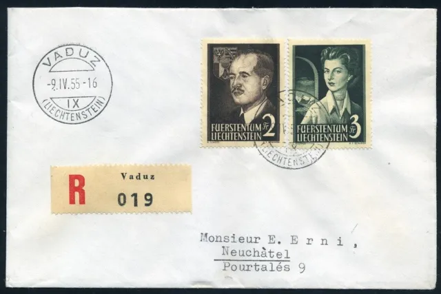 Liechtenstein FL 1955 - Mi 332-333 ESStp. FDC R-Brief (1) - FÜRSTENPAAR