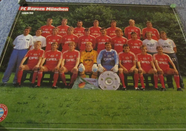 MANNSCHAFTSFOTO FC BAYERN München 1989/90 mit Autogramm (Druck) 78 x 58