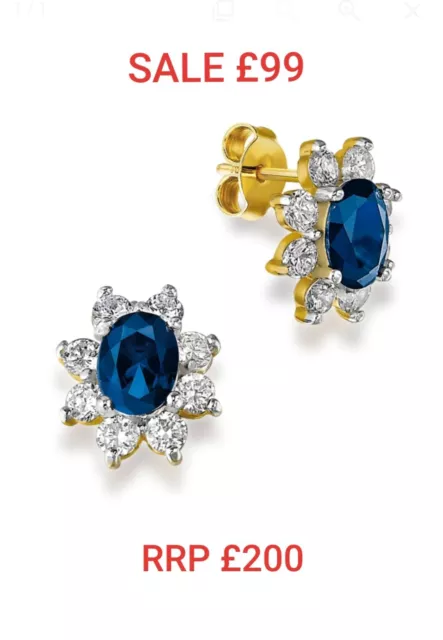 💎4ct Princess Diana's Royal Earrings Lab Sapphire & Diamonds 18K Gold Clad Gift