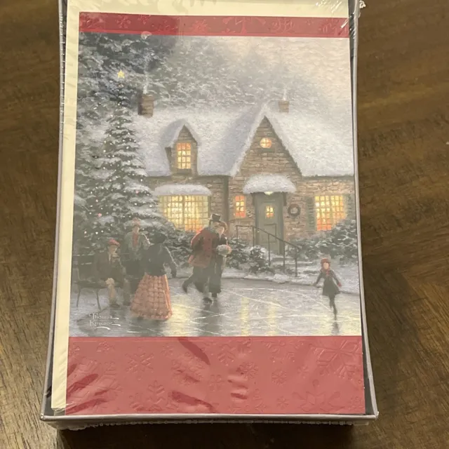 Thomas Kinkade Hallmark Christmas Cards Ice Skating 40 Cards NEW w/ Envelopes